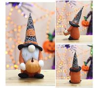 Ornamento di Halloween Bambole gnomo in tessuto Zucca e pipistrello Bambole senza volto Figurine gnomo Accessori Presepe in Movimento Usati (Black, 12x12x30cm)