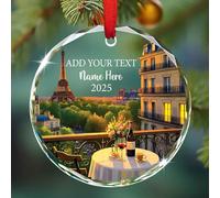 Ornamento di Natale degli edifici della Torre Eiffel 2025, Ornamento di vetro personalizzato della Torre Eiffel di Parigi di Natale, Regali di ricordo per la luna di miele, Nome del testo