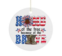Ornamento di Natale, Home of The Free Because of The Brave Xmas Decorazione 4 luglio piatto souvenir appeso all'albero di Natale, divertente ricordo rotondo in ceramica, regali di Natale, 7,6 cm