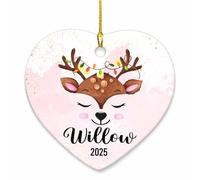 Ornamento Di Natale In Ceramica Baby'S First Christmas Reindeer Personalizzato Decorazione Rotonda Per Souvenirs Fidanzati 7.3Cm