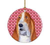 Ornamento Di Natale In Ceramica Basset Hound Hearts Love And Day Ornamento Di Natale Keepsake Rotonda Per Souvenirs Amante Dei Viaggi 7.3Cm