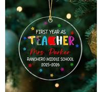 Ornamento Di Natale In Ceramica First Year As Teacher Acrylic Addobbi Natalizi Keepsake Fidanzamento Per Regali Di Nozze Coppie 7.3Cm
