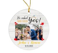 Ornamento Di Natale In Ceramica He Asked She Said Yes Decorazioni Natalizie Fidanzamento Decorazione Per Souvenirs Fidanzati 7.3Cm