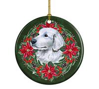 Ornamento Di Natale In Ceramica Maremma Sheepdog Poinsetta Wreath Addobbi Natalizi Elegante Keepsake Per Regali Di Nozze Amante Dei Viaggi 7.3Cm