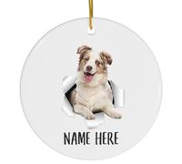 Ornamento Di Natale In Ceramica Personalized Name Australian Shepherd Red Merle Puppy Natalizio In Ceramica Elegante Rotonda Per Fidanzati Coppie 7.3Cm
