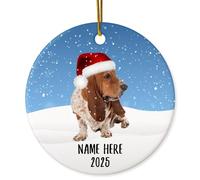 Ornamento Di Natale In Ceramica Personalized Name Custom Year Basset Hound Brown White Addobbi Natalizi Aggiunta Di Atmosfera Romantica Fidanzamento Per Fidanzati Regali Di Nozze 7.3Cm