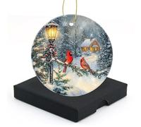 Ornamento Di Natale In Ceramica Red Bird On The Branch Addobbi Natalizi Keepsake Decorazione Per Amante Dei Viaggi Fidanzati Coppie 7.3CM
