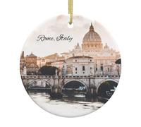 Ornamento di Roma Italia, 7,6 cm, in ceramica stampata su entrambi i lati, ornamento natalizio da viaggio in città, souvenir rotondo da appendere, regali per vacanze di Natale, ornamenti memorabili da