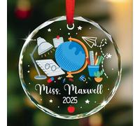 Ornamento di vetro dell'insegnante di geografia, Ornamento degli strumenti di insegnamento, Ornamento personalizzato dell'ornamento di Natale degli insegnanti 2025, Ornamenti di insegnante di