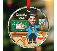 Ornamento di vetro di Natale dell'insegnante di musica personalizzato con il volto della foto, carica immagine insegnante di musica ornamento Natale 2025, Ornamenti dell'albero di Natale musicista