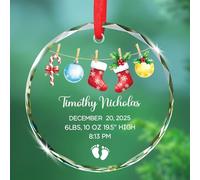 Ornamento di vetro in arrivo del bambino Natale 2025, informazioni personalizzate/nome/data Baby Coming Soon Ornamento di Natale, annuncio di gravidanza Regali ricordo per i nuovi genitori, Primi