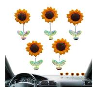 Ornamento floreale animato per cruscotto - Statuette di girasole girevoli Set multiplo Design gioioso Movimento automatico Base adesiva Tenuta stabile Accessorio decorativo in miniatura Stile creativo