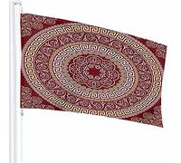 Ornamento greco Bandiera Decor 3x5 Ft Golden Square e Round Meander Circle Modello stampato in poliestere Decorazioni per esterni per case e giardini