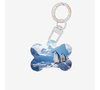 Ornamento in acrilico a forma di osso di cane con stampa di pinguino di montagna innevata, ornamento per animali domestici, portachiavi, confezione regalo, per gli amanti degli animali domestici