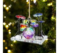 Ornamento in acrilico con nome personalizzato, strumento a percussione piatto 2D personalizzato, decorazione natalizia da appendere, regalo per batteristi, appassionati di musica, compleanno di uomini