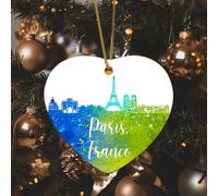 Ornamento in ceramica a forma di cuore con città colorate Francia Parigi skyline della città in porcellana ciondolo albero di Natale decorazione da appendere per vacanze invernali decorazione casa