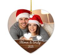 Ornamento in ceramica con foto personalizzata per coppia, marito, moglie, signor signora, il nostro primo Natale insieme ornamento 2025, nomi personalizzati e foto coppia ornamenti natalizi, ornamenti