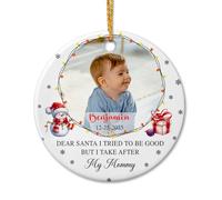 Ornamento in ceramica con scritta "Dear Santa I Tried to Be Good But I Take After My Mommy/Daddy", cornice portafoto personalizzata regalo di Natale per figlio figlia, nome/foto personalizzato