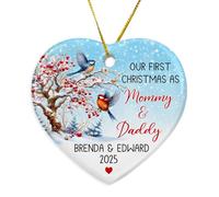 Ornamento in ceramica con scritta "Our First Christmas As Mommy & Daddy", personalizzabile per la prima volta per papà e mamma 2025, 1° Natale come genitori, ornamento in ceramica con nomi