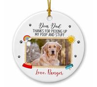 Ornamento in ceramica di Natale del cane della cornice 2025, nome personalizzato Dear Dad Thanks for Picking Up My Poop and Stuff, Immagine Cane Papà Regali di Natale, Ornamenti in ceramica