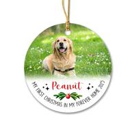Ornamento In Ceramica My First In My Forever Home , Custom Name & Photo Dog Natale Ciondolo Ideale Ornements D'Arbre De Noël Alta Qualità Pendentifs Décoration Per Interno Esterno Bambini 7.3CM