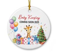 Ornamento in ceramica per bambini in attesa di nome e anno personalizzato 2025, ornamento natalizio per bambini, decorazioni natalizie personalizzate in arrivo per bambini, regali per nuovi genitori