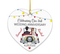 Ornamento in ceramica per coppia di auto di nozze 2025, personalizzato per celebrare il nostro secondo anniversario di matrimonio, decorazione a cuore per sposi e sposi, nomi personalizzati e data