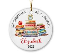 Ornamento in ceramica per il primo Natale come bibliotecario, ornamento natalizio personalizzato per bibliotecario 2025, ricordo del primo bibliotecario di Natale, ornamento in ceramica per