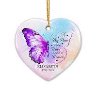 Ornamento in ceramica personalizzato a forma di farfalla in memoria amorevole Natale 2025, un grande pezzo del mio cuore vive in paradiso, ornamento commemorativo di Natale, ornamento commemorativo