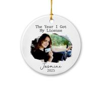 Ornamento in ceramica personalizzato nuovo conducente con foto, L'anno ho ottenuto la mia licenza ornamentale, Carica qualsiasi immagine Patente di guida Regalo ricordo per la nuova figlia del figlio
