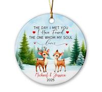 Ornamento in ceramica personalizzato per coppia 2025, ornamenti per il primo Natale sposato, ornamento personalizzato per coppia di cervi per anniversario di matrimonio, regali Mr & Mrs The Day I Met
