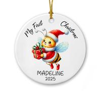 Ornamento in ceramica personalizzato per il primo Natale del bambino 2025, ape miele, i miei primi ornamenti di Natale, calabrone 1 ° regalo di Natale per bambina, ornamenti natalizi per api neonate