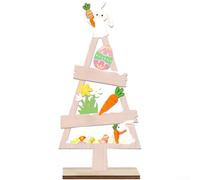 Ornamento in legno a forma di coniglietto pasquale con uovo, statuetta di coniglio rosa per decorazione da tavolo primaverile, 22 cm, accento festivo per la casa per la scrivania dell'ufficio e