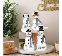 Ornamento in legno a forma di pupazzo di neve per casa o ufficio, elemento di design europeo, realizzato in vero legno con bordi arrotondati e base auto-montante