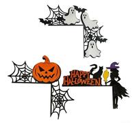 Ornamento in legno ad angolo per porta di Halloween, presenta una narrazione coerente di zucca e gatto nero per le feste (zucca con faccia luminosa)