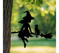 Ornamento in metallo raffigurante una silhouette di strega, da appendere al
