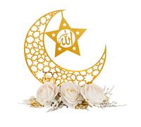 Ornamento in plastica a forma di luna dorata, elegante motivo a stella cava con rose artificiali vivaci, leggero da 89,7 g, per decorazioni da tavola del Ramadan, decorazioni per la casa di Eid