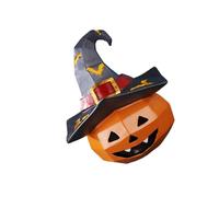 Ornamento in resina con cappello da strega zucca resistente alle intemperie con intaglio a teschio per patio, giardino o soggiorno, decorazione di Halloween per la casa e il desktop