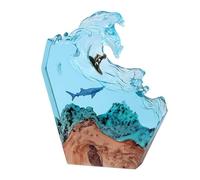 Ornamento in resina marina con squalo e surfista, luci notturne da tavolo con squalo e surfista, ornamenti d'arte 3D fatti a mano, decorazione dell'oceano for l'arredamento della stanza(Size:Large)