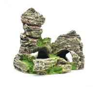 Ornamento in roccia per acquario a forma di ponte, con profilo panoramico delle montagne e passaggi interni cavi, compatibile con impianti d'acqua dolce e salata (D)