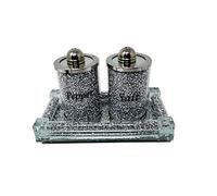Ornamento in vetro argentato con brillantini e diamanti sintetici, idea regalo per ogni occasione, per sale e pepe da cucina con vassoio o accessorio, con decorazione a diamante, idea regalo per