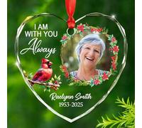 Ornamento in vetro con scritta "I Am with You Always", regalo per la perdita dei propri cari, immagine personalizzata anno e nome Cardinale Memoriale Ornamento natalizio 2025, foto personalizzate