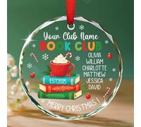 Ornamento in vetro di cristallo del club del libro, ornamento personalizzato per club e nomi dei membri, decorazione natalizia per amanti della lettura, ornamenti nerd personalizzati 2025, regalo di