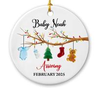 Ornamento in vetro marino in arrivo di Natale, ornamenti personalizzati per bambini in arrivo, regali per genitori in attesa di futura mamma, nomi personalizzati 1 ° Natale ornamento in ceramica con