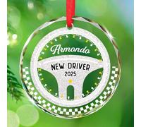 Ornamento in vetro per autista albero di Natale 2025, ornamenti personalizzati per guidatori, regali per uomini e donne alla guida, ornamenti per auto nuovi conducenti ricordo di Natale, ornamento in