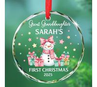 Ornamento in vetro per il primo Natale della nipote 2025, ornamenti personalizzati per il primo Natale dei nipoti regali per nipoti dai nonni, nome personalizzato pupazzo di neve nipote 1 °