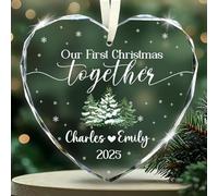 Ornamento in vetro personalizzato a forma di cuore di coppia - Nomi personalizzati & Anno - Regalo romantico per il primo Natale insieme per fidanzato, fidanzata, marito