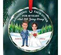 Ornamento in vetro personalizzato con foto del viso 40° anniversario di matrimonio 2025, fastidiosi a vicenda per 40 anni, ornamento albero di Natale, immagine/nomi personalizzati 40 anni come Mr Mrs