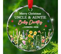 Ornamento in vetro personalizzato con scritta in inglese "Merry Christmas" per zio e zia, annuncio di gravidanza, ornamento natalizio con nome personalizzato bambino in arrivo 2026, regalo di Natale