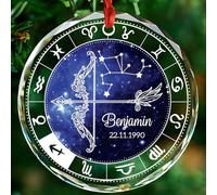 Ornamento in vetro personalizzato con segno zodiacale Sagittario, oroscopo personalizzato ornamento natalizio con nome e data, costellazione del Sagittario, regali per amici Natale 2025, ornamenti
